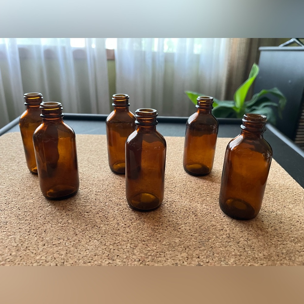 Vintage Set of Amber Glass Bottles
